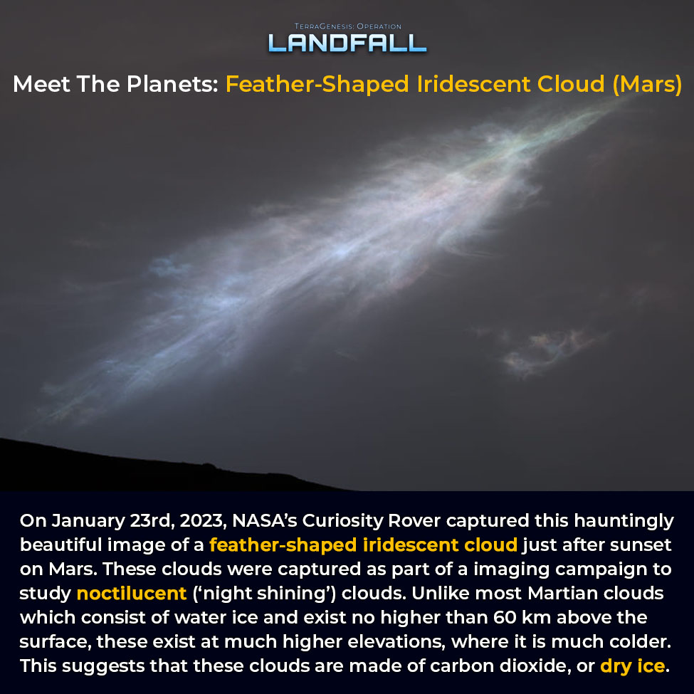 Lying on the roof of your rover in a spacesuit, watching these float by... 👩‍🚀☁️🌈 #landfall #spacegames #indiegames #mobilegames #spacefacts #islands #mars #iridescentclouds #curiosityrover #curiosity #nasa #planets #solarsystem #space #cosmos