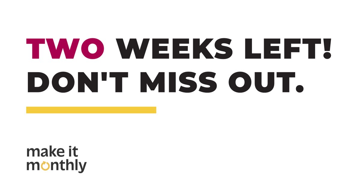 We’re halfway through March and that means that there are only two weeks left to Make it Monthly! Don't miss the opportunity to take your donation further. 

Learn more about Make it Monthly, visit: bit.ly/3IXRSwA
