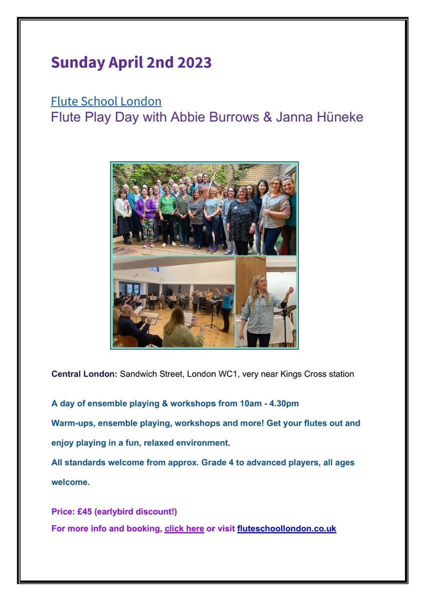 A cool workshop in London, coming soon! Get your tickets now.

#fluteschool #flutestudent #flutensemble #masterclass #fluteworkshop #flutecourse #londonflute #flutist #fluteplayer