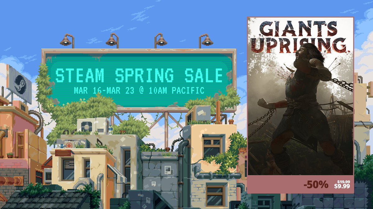 Steam Spring Sale is on! 🎉🔥
Turn yourself into an angry giant, that has teamed up with a human friend to avenge his kin! ⚔️
Giants Uprising is currently -50% off on #Steam! 🎮
Check it out here: bit.ly/38w0c6V
#gamedev #indiestrong #indiegame

twitter.com/GiantsUprising…