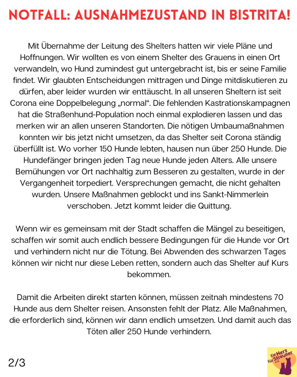 Herz_Streuner's tweet photo. ❌WIR SIND FASSUNGSLOS: DAS SHELTER WIRD ZUR TÖTUNGSSTATION❌ Die Zeichen reichen nicht aus, lest die Bilder! Mehr als 200 unserer Schützlinge sollen getötet werden. Wir brauchen Hilfe - dringend Hilfe, egal wie!❌ KONTAKT@einherzfuerstreuner.de ❌ https://t.co/JmLYNybm4D
