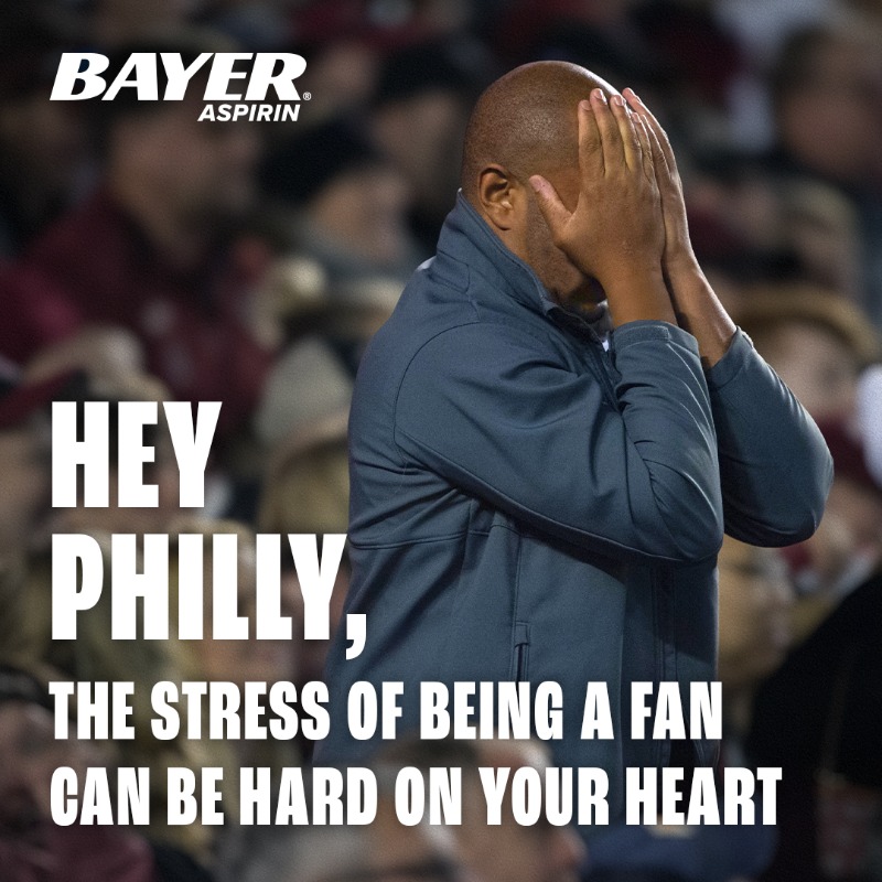 bayeraspirin's tweet photo. Hey Philly, the stress of being a fan can be hard on your heart. Learn more at https://t.co/9niaNYWpCl.
