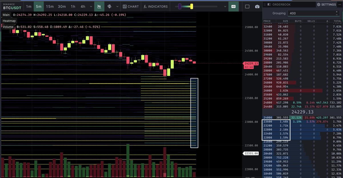 MacroCRG's tweet photo. Look at all these #Bitcoin bids on Binance spot 

From $23.8k down to $22k, bids are stacked

🧐 https://t.co/RVH3HHTBQr