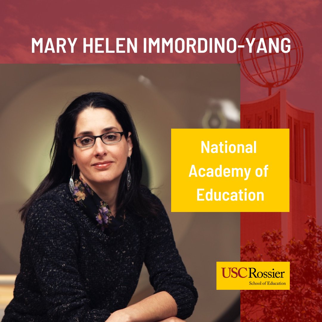 Congratuaulations to <a href="/USC/">USC</a> Rossier Professor Mary Helen Immordino-Yang on her election to the National Academy of Education (<a href="/NAEduc/">NAEd</a>)! Immordino-Yang is director of <a href="/CandleUSC/">CANDLE</a> and professor at <a href="/USCBCI/">Brain & Creativ Inst</a>. buff.ly/3YJNmqk #FightOn