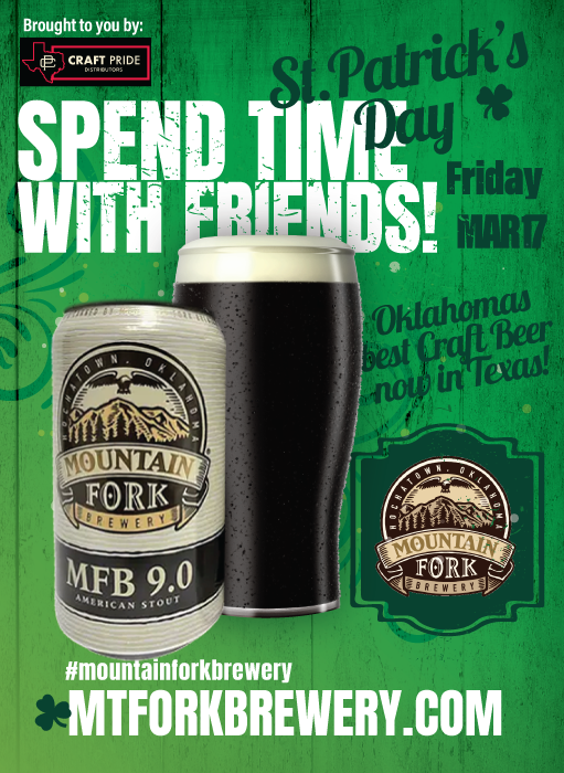This Saint Patrick's Day, raise a glass to good times with Mountain Fork Brewery's 9.0 Stout! Grab a pint, put on some green, and let the celebrations begin! Available at your local <a href="/HEB/">H-E-B</a>  <a href="/mtfkbrewery/">Mountain Fork Brewery</a>   #StPatricksDay2023  #CraftBeer  #drinkresponsibly #craftpridedistributors