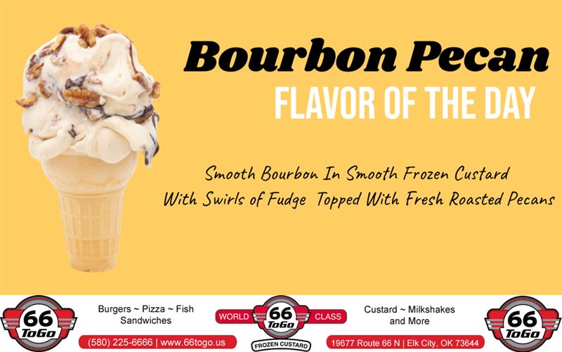 66Togo's tweet photo. March 15th FLAVOR OF THE DAY - Bourbon Pecan Fudge

Enjoy smooth bourbon flavor in frozen custard with swirls of fudge topped with fresh roasted pecans. Visit us today or have a quart shipped to you at https://t.co/vqpN0zCa5W 

#FrozenCustard #66ToGo #Route66 #BourbonPecan https://t.co/428KVLvZMQ