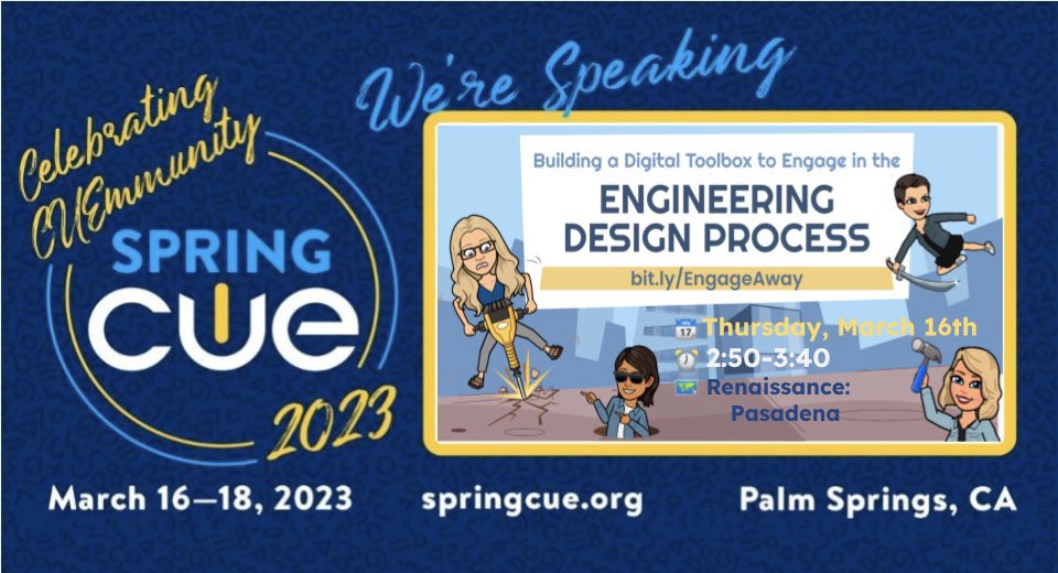 Come join us at #SpringCUE Thursday, March 17th 
2:50-3:40
Renaissance -Pasadena #DigitalToolbox #STEM #education #Engineering #Design #collaboration #Engage #engagement