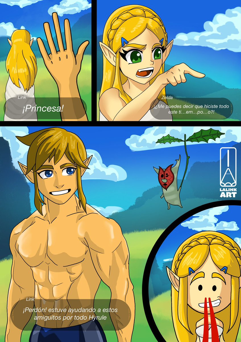 LalinkArt's tweet photo. Un mini cómic the #BOTW La #princesa reclamando el porqué ha tardado tanto en salvar a #Hyrule de las garras de #Ganon, y #Link explicando que tuvo que buscar 900 #Kologs 😅 #princesa #princesszelda https://t.co/vcqOwCqI8c