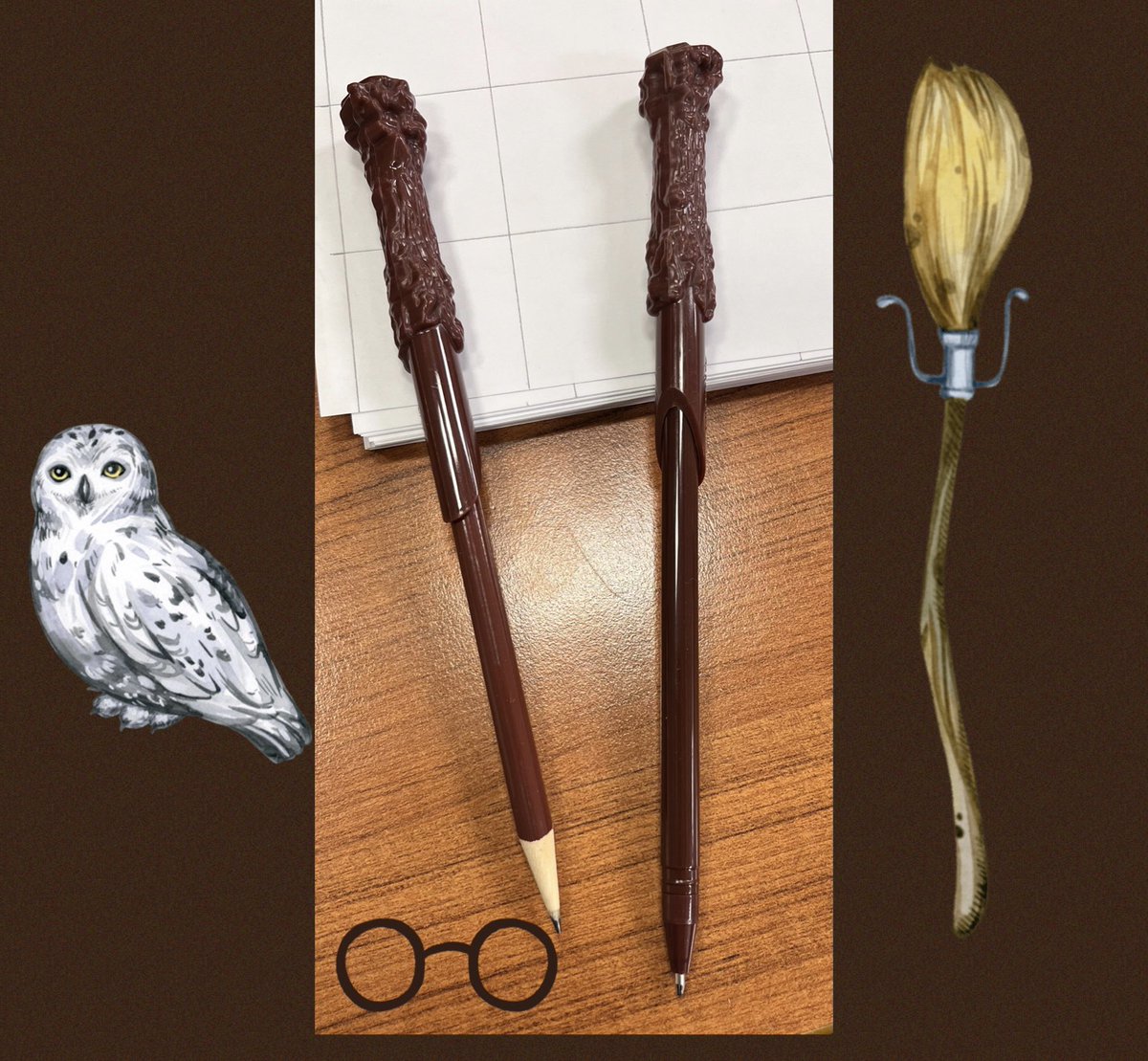 RShellsey's tweet photo. I went on holiday and yep I really did buy myself a set of wands that are actually a pen and pencil.
And yep I’m using them at work.
#adulting #pen #pencil #HarryPotter https://t.co/uxwW0nbfJy