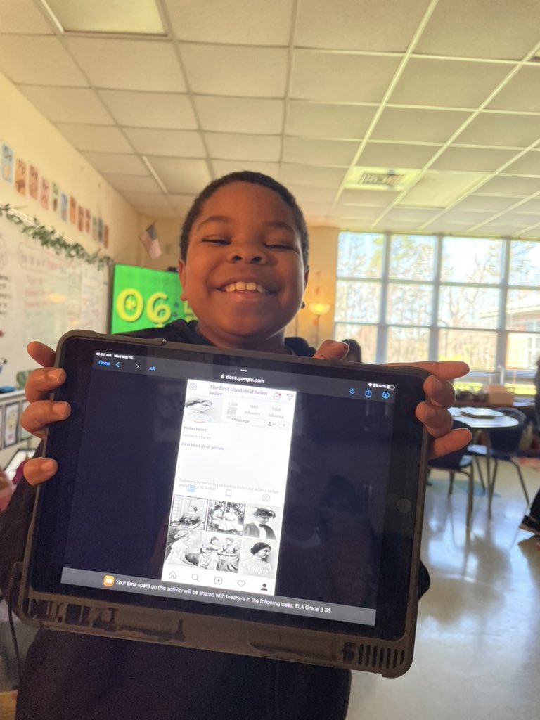 Mrs_BGunter's tweet photo. Today we created instagram pages for women’s history month! Kiddos loved tying in modern social media to historical figures! @LCSJackets @OfficialDLDay @CEES_Jackets #DigitalLearningDay #learngrowlead https://t.co/4BlWiETXaj