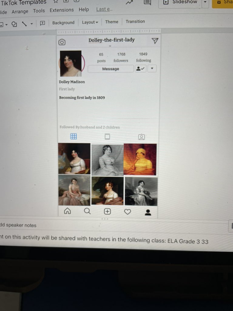 Mrs_BGunter's tweet photo. Today we created instagram pages for women’s history month! Kiddos loved tying in modern social media to historical figures! @LCSJackets @OfficialDLDay @CEES_Jackets #DigitalLearningDay #learngrowlead https://t.co/4BlWiETXaj