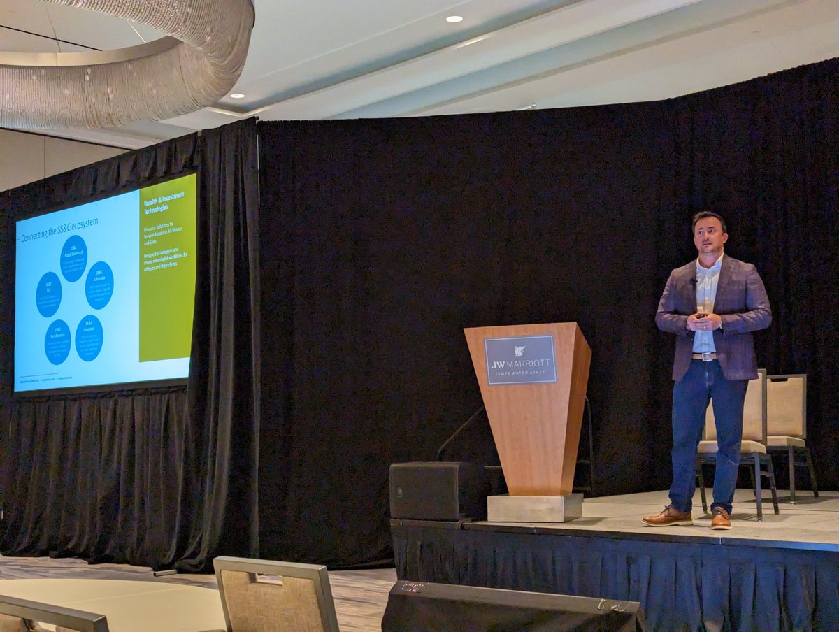 JustinAWayne's tweet photo. Kyle Fleming &amp; Alex Hagmeyer talking through all the new developments at @SSCAdvent and our exciting new SS&amp;C Rendezvous solution! #T32023 https://t.co/urNhLOlyeQ