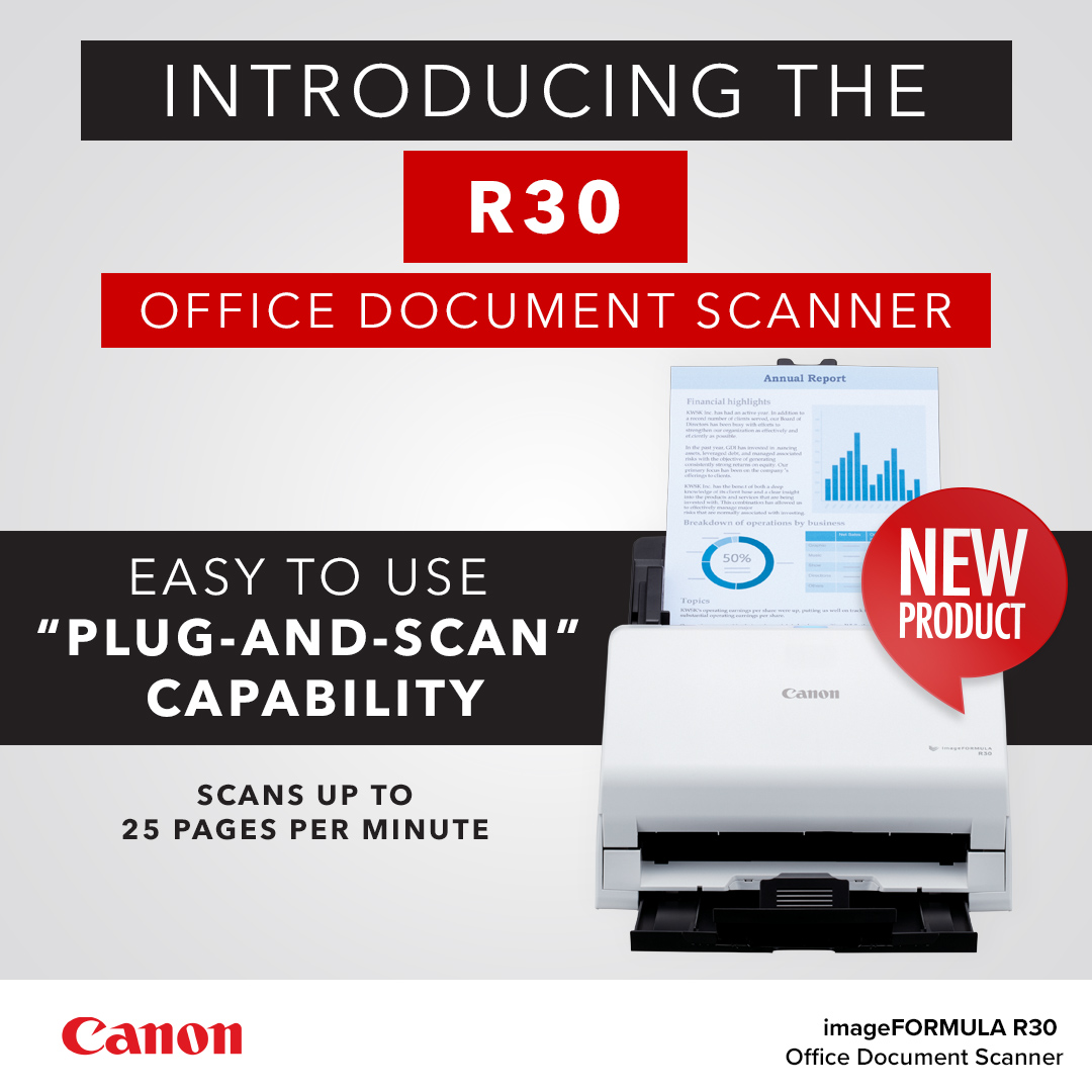 CanonUSABiz's tweet photo. Designed for simplicity and ease of use. Our all-new #imageFORMULA R30 office document scanner is the ideal solution for home office and small business use.
Shop now: https://t.co/2LKFG0WTSx https://t.co/SxJqidTLge