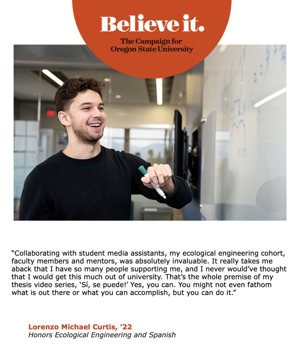 OregonStateBEE's tweet image. Great feature of our alum. Lorenzo Curtis from the OSU Foundation. You can check out his Honor&apos;s Project, Si Se Puede!, here:
precollege.oregonstate.edu/yes-you-can

#EcologicalEngineering #SACNAS #Agriculture
@oregonstatealum