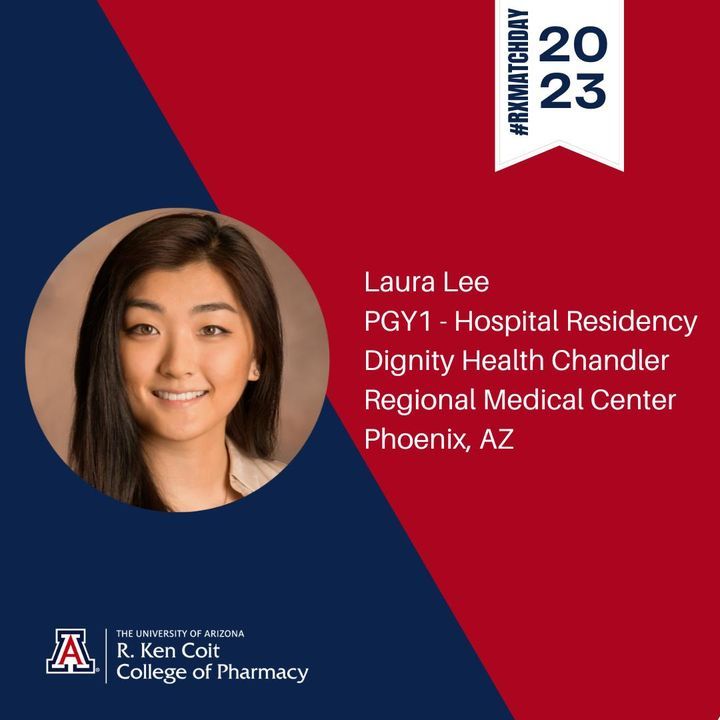 UAZPharmacy's tweet photo. It's #RXMATCHDAY2023!
#PharmCat Laura Lee has matched with Chandler Regional Medical Center!
"For a local Tucsonan, Iβm excited to explore a new city but more than anything, excited to see myself grow and become an integrated active member of a healthcare team." https://t.co/OtCYEHwtIJ