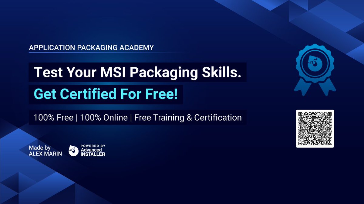 advinst's tweet image. Ready to Test Your MSI Packaging Skills?
Get Certified with MSI Packaging Essentials for Free!
👉Start now: advancedinstaller.com/application-pa…
#sysadmin #ITpros #applicationdeveloper #applicationpackaging #MSIPackagingEssentials