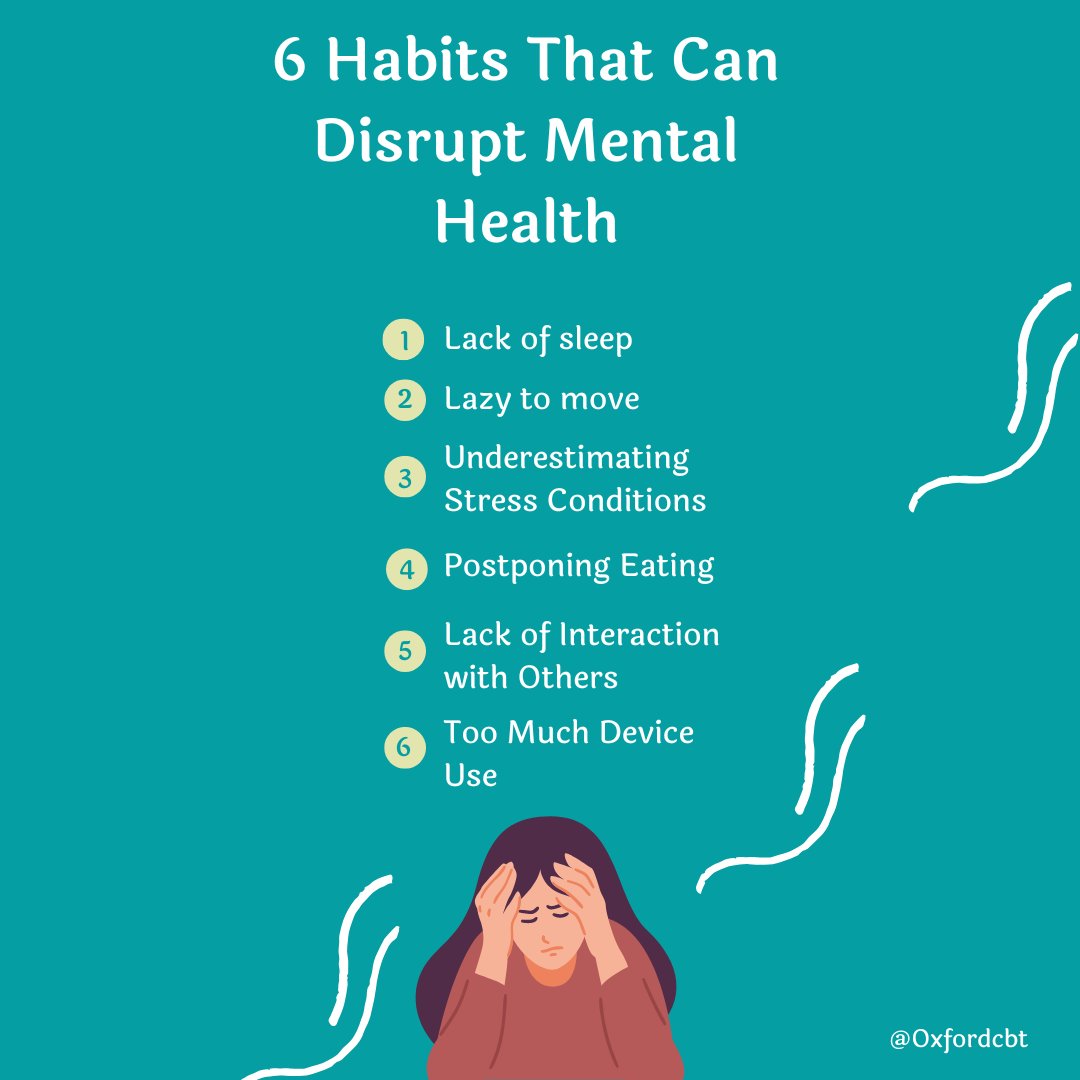 6 habits that can disrupt #mentalhealth 

#mentalhealthawareness #wellbeing #insomnia #cantsleep #cbt #socialanxiety #ocd #badhabits #cbttherapy #oxford #anxious #anxietysupport #oxfordtherapist #indieoxford #menshealth #healthymind #overwhelm #mood #stress #eatingdisordersupport
