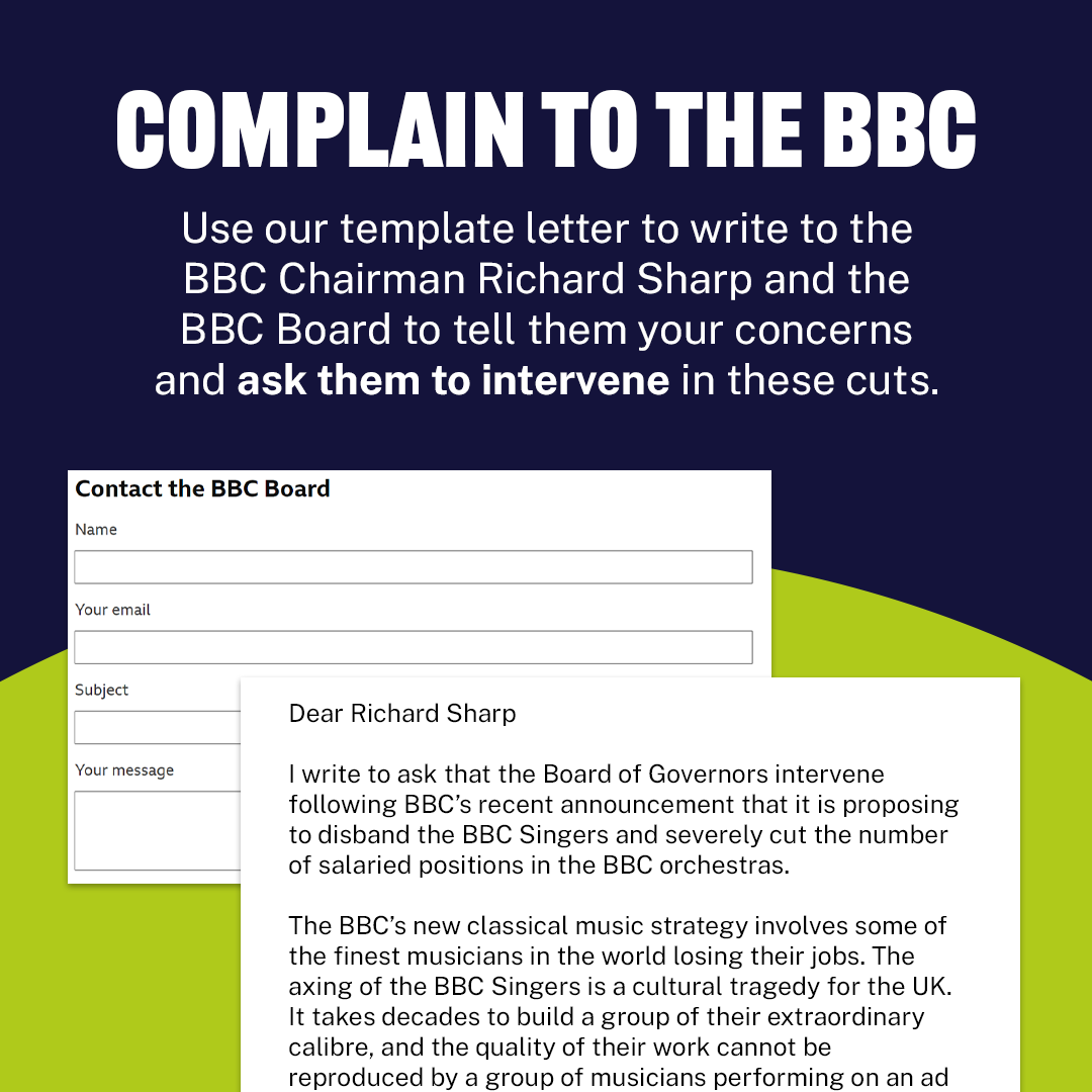 Angry about the BBC's cuts to classical music? 

We've prepared a template letter you can use to tell the BBC Board that the cuts are damaging and must be stopped. ⛔

Find it here: loom.ly/YP2DTTY

#WeAreTheBBCSingers