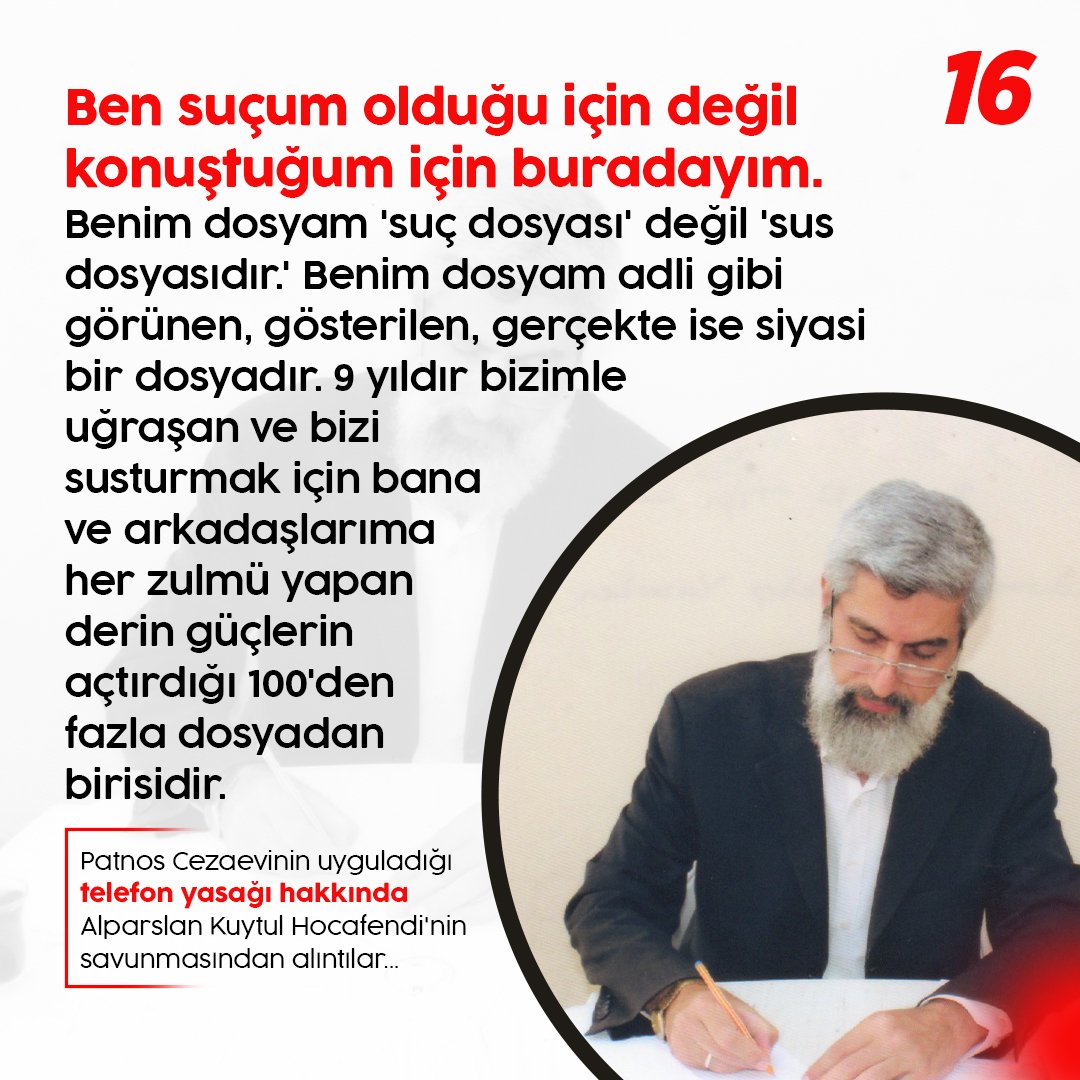 Ben suçum olduğu için değil konuştuğum için buradayım. Benim dosyam ' suç dosyası' değil ' sus dosyasdır.' Benim dosyam adli gibi görünen, gösterilen, gerçekte ise siyasi bir dosyadır.