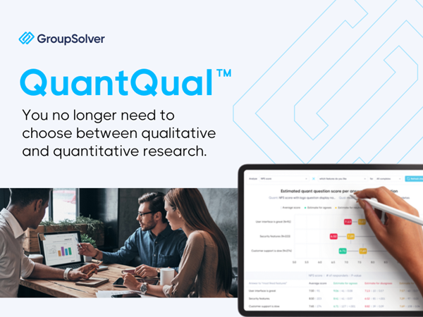 GroupSolver's tweet image. GroupSolver ushers new era in online survey research with its breakthrough QuantQual™ solution bit.ly/3JjxQfc