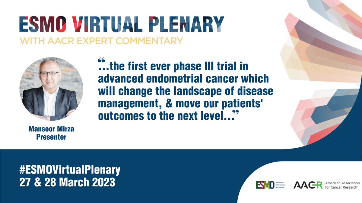#ESMOVirtualPlenary: Do patients with advanced #endometrialcancer benefit from the addition of dostarlimab to first-line platinum-based #chemotherapy? 
⏰ Join us for the first session - 27 March at 18:30 CEST
ow.ly/2AQh50NiBO3

#MedOnc #MedEd #MedTwitter #GynCSM <a href="/AACR/">AACR</a>