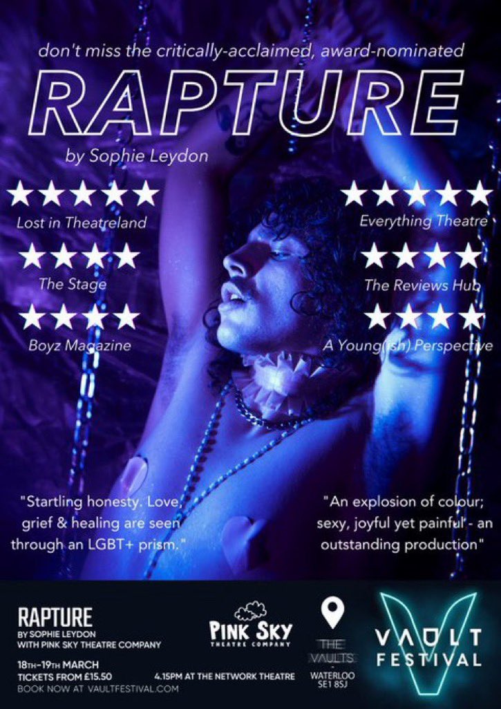 Don’t miss the return of #RAPTUREPlay, a queer, chaotic 3-hander staging chosen family & healing ⛅️ ‘As powerful as it is provocative’, a ★★★★★ fast-paced tear-jerker from our friends @PinkSkyTC, 2 NIGHTS ONLY 👀
🗓️ 18th & 19th March
🎭 The Network
🎟 bit.ly/3SMfXtF