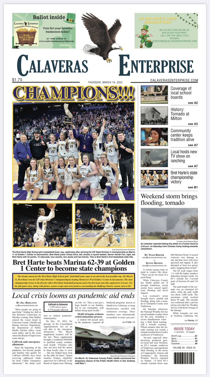 Cal_Enterprise's tweet photo. Here’s a look at tomorrow’s Calaveras Enterprise front page. To subscribe, visit https://t.co/5FZb40OHi7 or call (209) 754-3861 https://t.co/xQ99I31laL