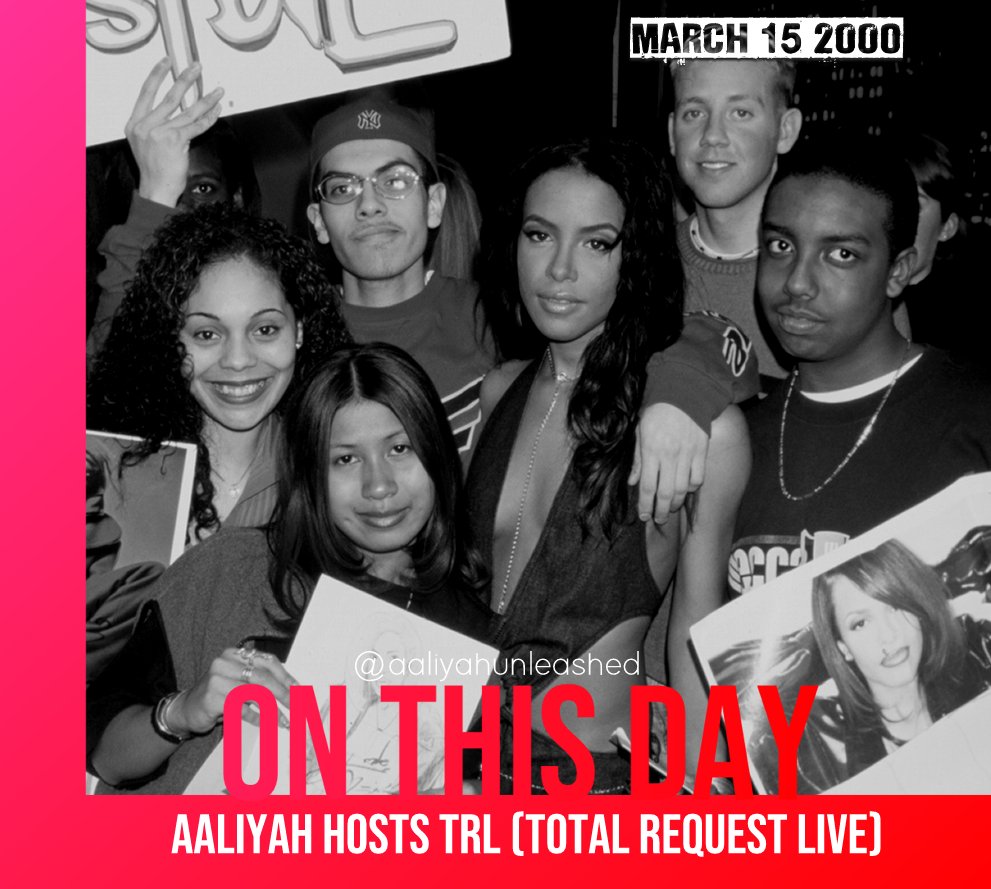 AHUnleashed's tweet photo. #OnThisDay March 15, 2000 
@Aaliyah guest host @MTV @TRL  in New York. 

#Aaliyah #TotalRequestLive #TRL #MTV https://t.co/yMVE0iY19A