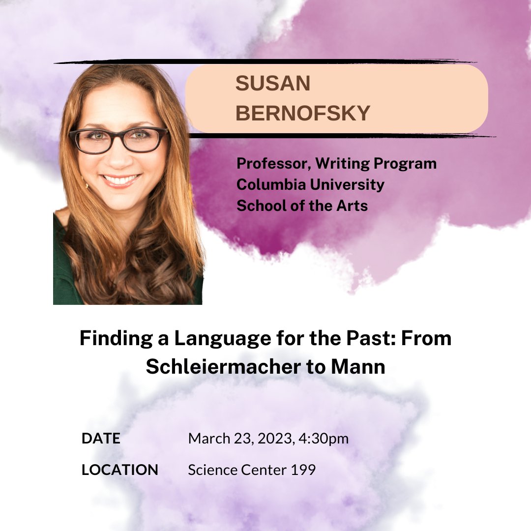 Join us next week at this co-sponsored event! We are looking forward to welcoming Prof. Susan Bernofsky to campus.