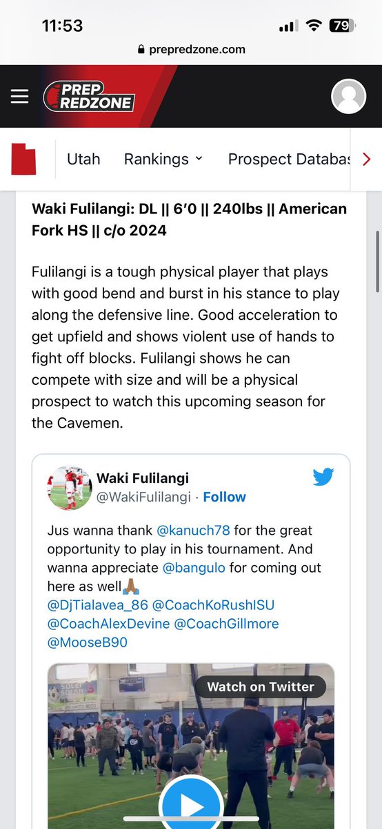 WakiFulilangi's tweet photo. Appreciate @PrepRedzoneUT for the evaluation❗️Blessed and Thankful🙏🏾 

 @CoachPowell99 @CoachKoRushISU @DjTialavea_86 @coachfrankmaile @CoachAlexDevine @CoachGillmore @rafemaughan @kanuch78 @cavemanfootball https://t.co/uQS1qF4pK9