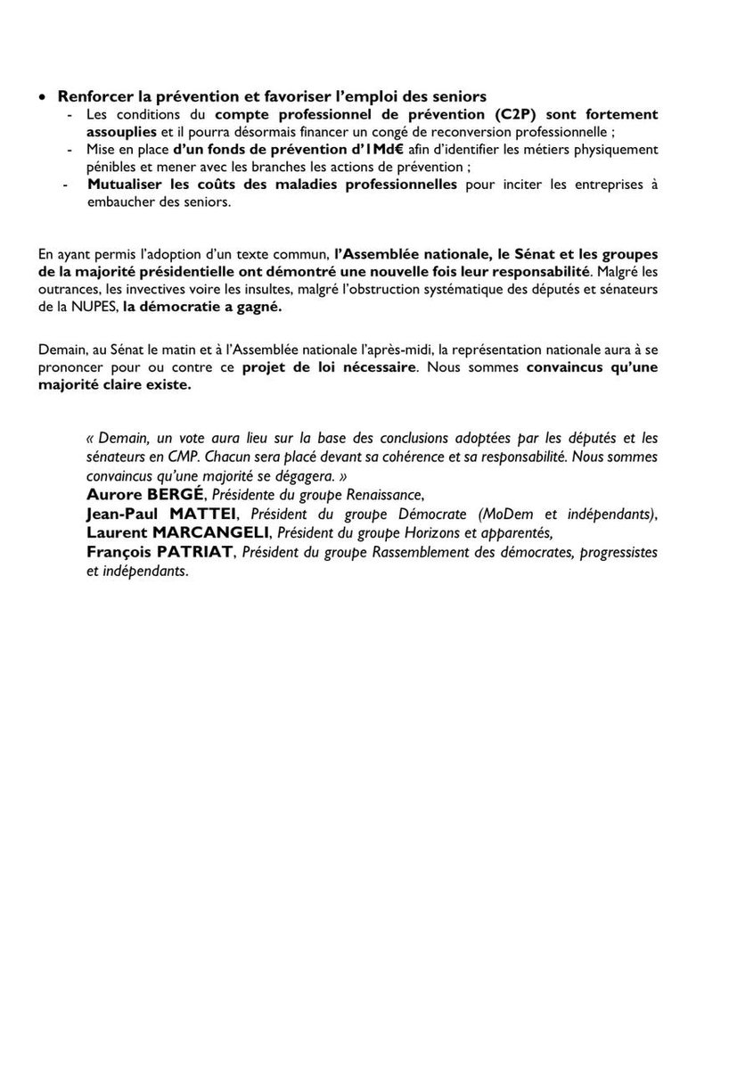 DeputesDem's tweet image. CMP conclusive sur la #RéformeDesRetraites : un texte enrichi par la majorité présidentielle.
Les @DeputesDem saluent l'ensemble des parlementaires qui, en responsabilité, ont également permis d'améliorer ce texte, en particulier les sénateurs du groupe @UC_Senat.