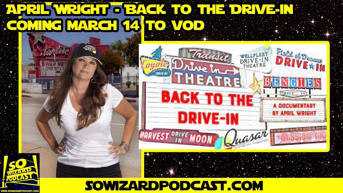 SoWizardPodcast's tweet photo. ICYMI on our #YouTube channel! We talk to filmmaker April Wright, all about her new #documentary Back to the Drive In! It’s dropping on digital on March 14th so get ready by watching the #interview here: https://t.co/OIFPncZCh9 #DriveIn #BackToTheDriveIn https://t.co/RHZpUAfxTm