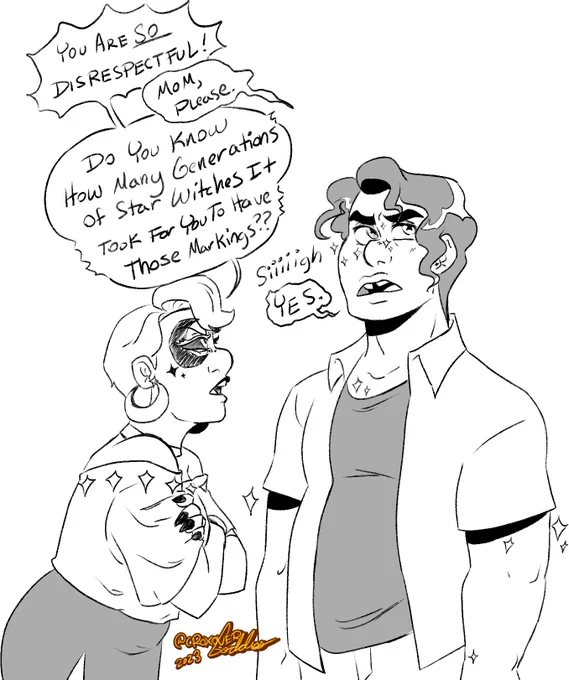Fun Fact! Crest's witch marks glow because so many of his family's past generations were star themed witches! 

Also his mother is terrible.
#Middleversevirginia #originalcharacters #artistsontwitter 