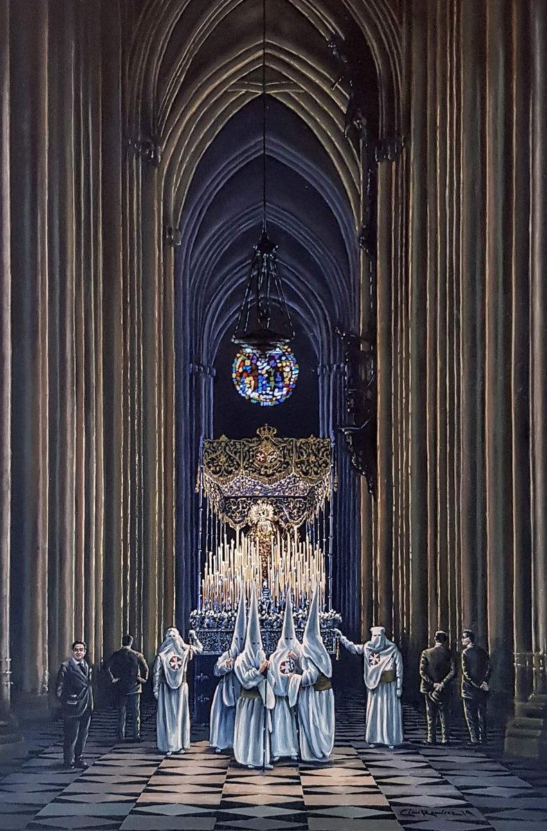 MtnezCesar's tweet photo. Hoy hace cuatro años de mi obra "PALIO AZUL EN CATEDRAL". Un óleo sobre lienzo de 100x65cms del que me siento especialmente orgulloso y que fué pintado para la exposición UNIVERSO AMARGURAS celebrada en el Patio Mayor del Ayuntamiento de Sevilla. @Ayto_Sevilla @Hdad_Amargura https://t.co/Szy4jVpX7g