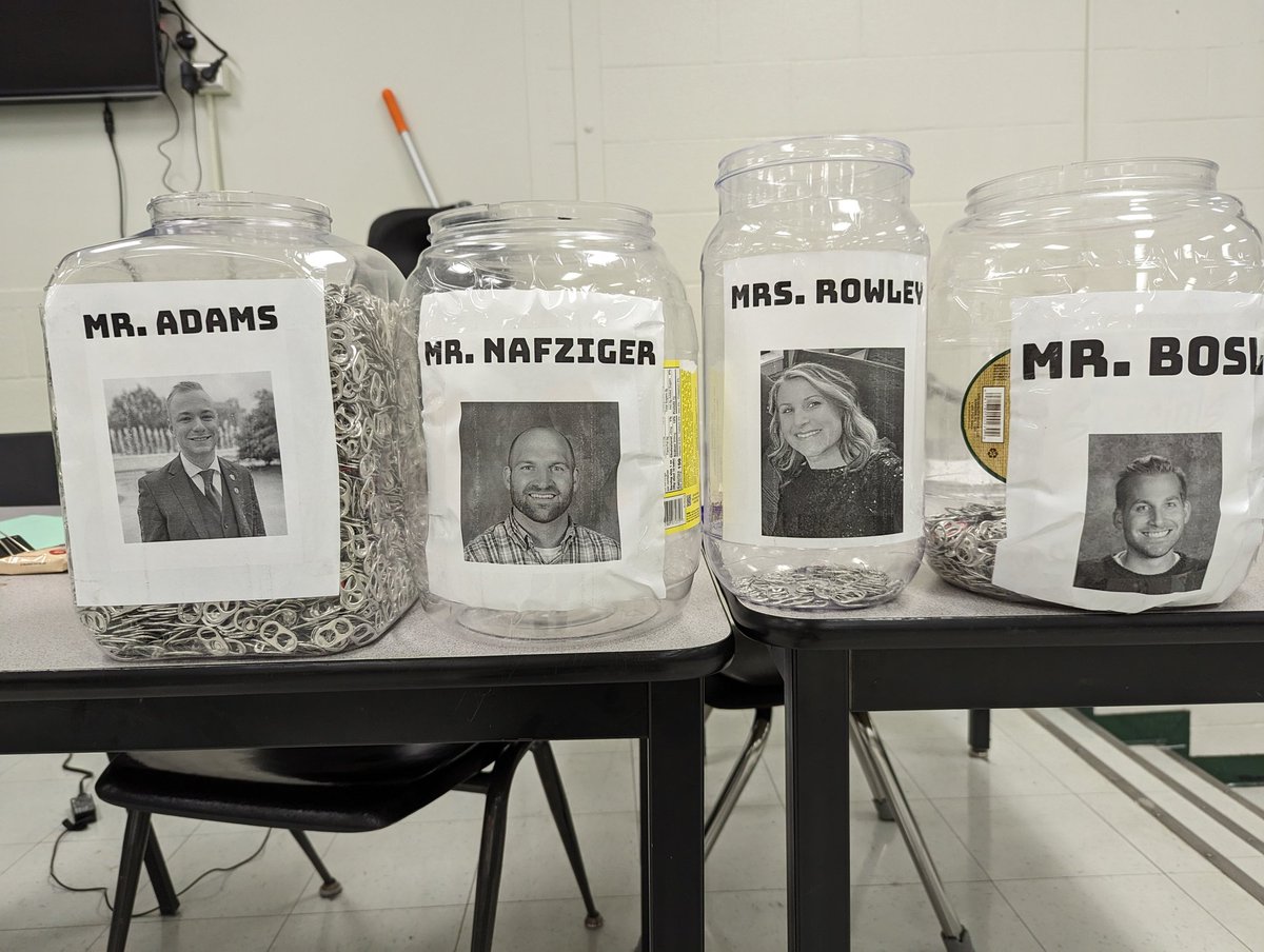 ArborHillsJH's tweet photo. With two days left, Mr. Adams is in the lead to get silly-stringed! Please bring in your pull tabs! #Y2Y #RMHC https://t.co/SeAROtPET9