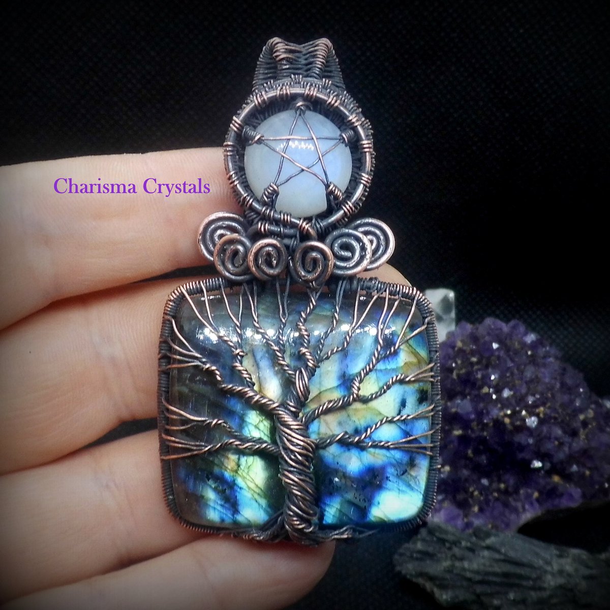 #moonstone #labradorite #pentacle #pagan #moonstone  #wirewrappedjewelry #crystaljewelry #crystaljewellery #treeoflife  #handmade #crystals #supernatural #UKBizHour #craftbizparty #indiebizhour