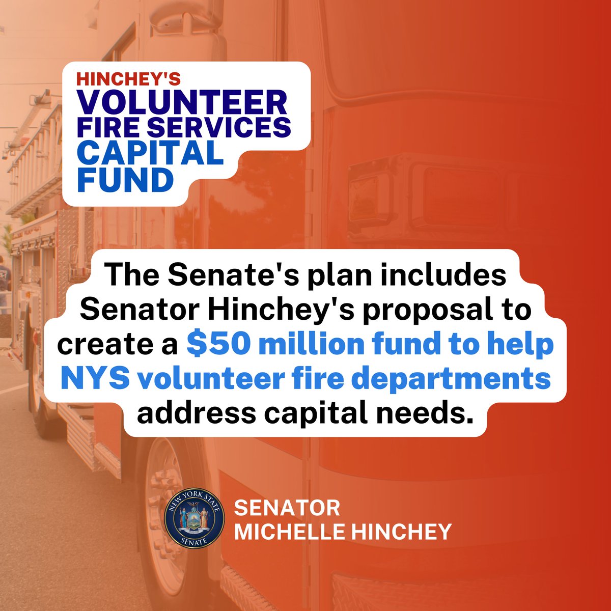 SenatorHinchey's tweet photo. Our volunteer fire services are facing a financial crisis, and I'm fighting to bolster the support they receive with the creation of my Volunteer Fire Services Capital Fund, a critically-needed solution to help our volunteer fire keep up with their ever-increasing capital needs. https://t.co/1J9KuCbxDI