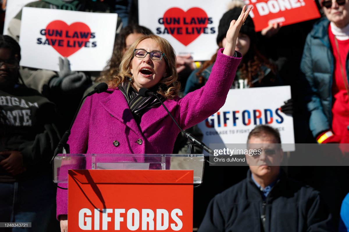 GettyImagesNews's tweet photo. Former Rep. @GabbyGiffords (D-AZ), who survived being shot during a 2011 mass shooting, speaks to a large crowd demanding action on #gunsafety at the #Michigan State Capitol in Lansing, Michigan 📷: Chris duMond https://t.co/QEoYNduqSv