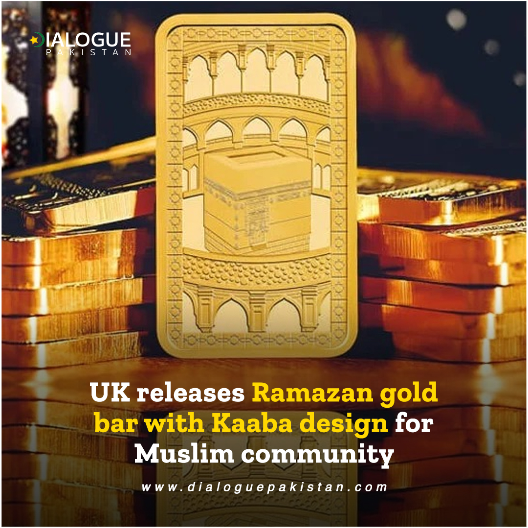DialoguePak's tweet photo. The Royal Mint, the United Kingdom's (UK) oldest company and the official maker of British coins, has released a gold bar, depicting Khana-e-Kaaba, for the country's Muslim community. 

#DialoguePakistan #RoyalMint #UK #OldestCompany #MuslimCommunity #GoldBar #BritishCoin https://t.co/RlvZBkbyAc