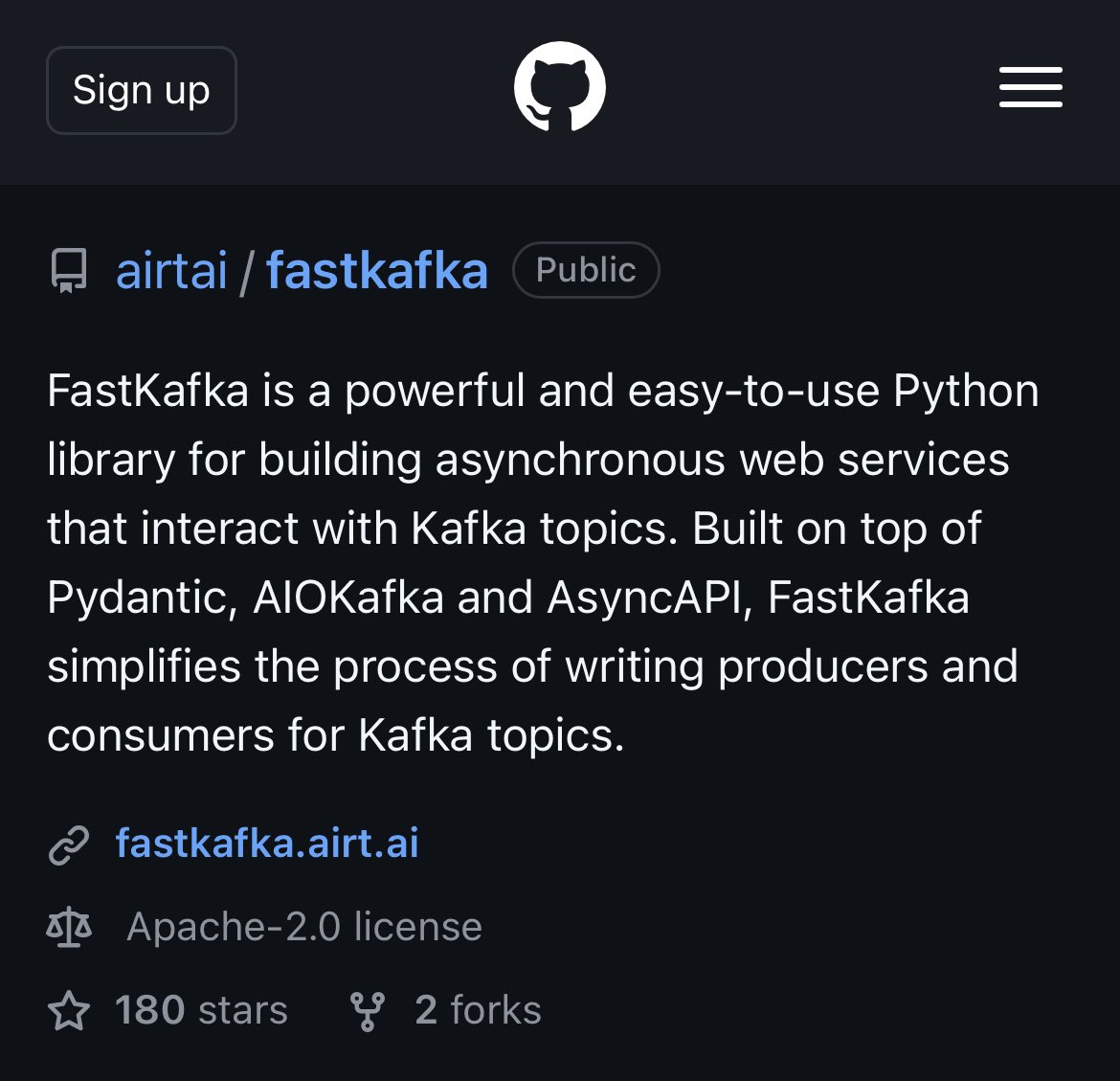 airt_AI's tweet image. 180 ⭐

Thank you! 🤩

bit.ly/FastKafka

#fastkafka #fastapi #kafka #github