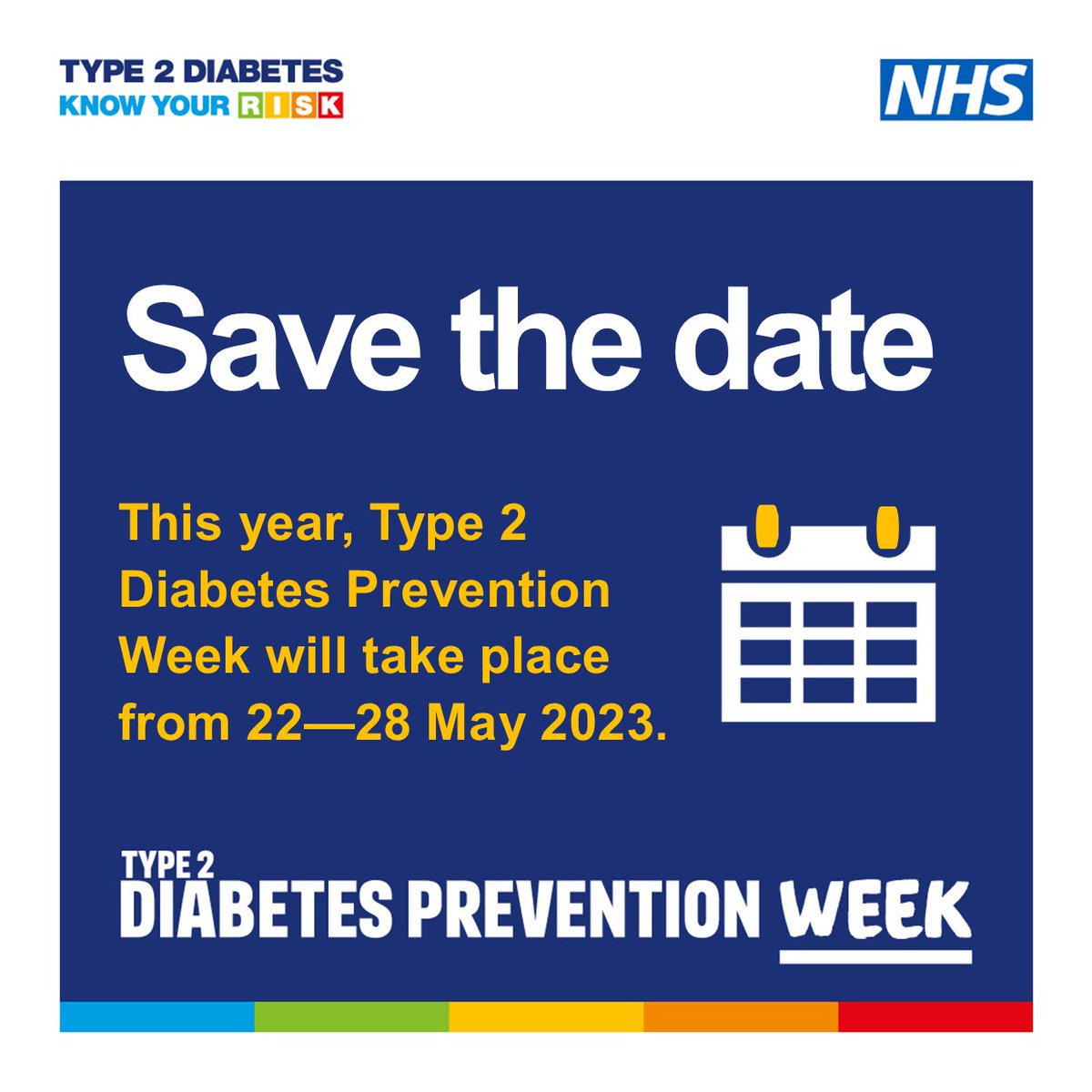 📢 SAVE THE DATE: This year, Type 2 Diabetes Prevention Week will take place from 22 – 28 May 2023. A toolkit will be available to download nearer the time to help you mark this important week. Stay tuned! 😎