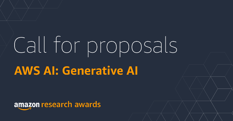 AmazonScience's tweet photo. Announcing the latest #AmazonResearchAwards call for proposals, AWS AI: Generative AI. The award provides grant recipients unrestricted funds and AWS promotional credits. The submission deadline is April 26. Learn more about the CFP, and how to apply. #GenAI