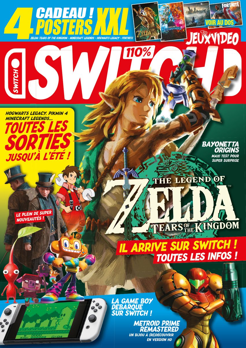 Total_JeuxVideo's tweet photo. Allez, direction la Switch avec le nouveau numéro de TOP JEUX VIDÉO 110% SWITCH. Encore du #Zelda Tears of the Kingdom en couv, mais surtout un dossier sur le très beau printemps/été de la Switch, un retour sur #Persona, l'arrivée DU Game Boy… C'est riche ! https://t.co/UzL16iLj5p