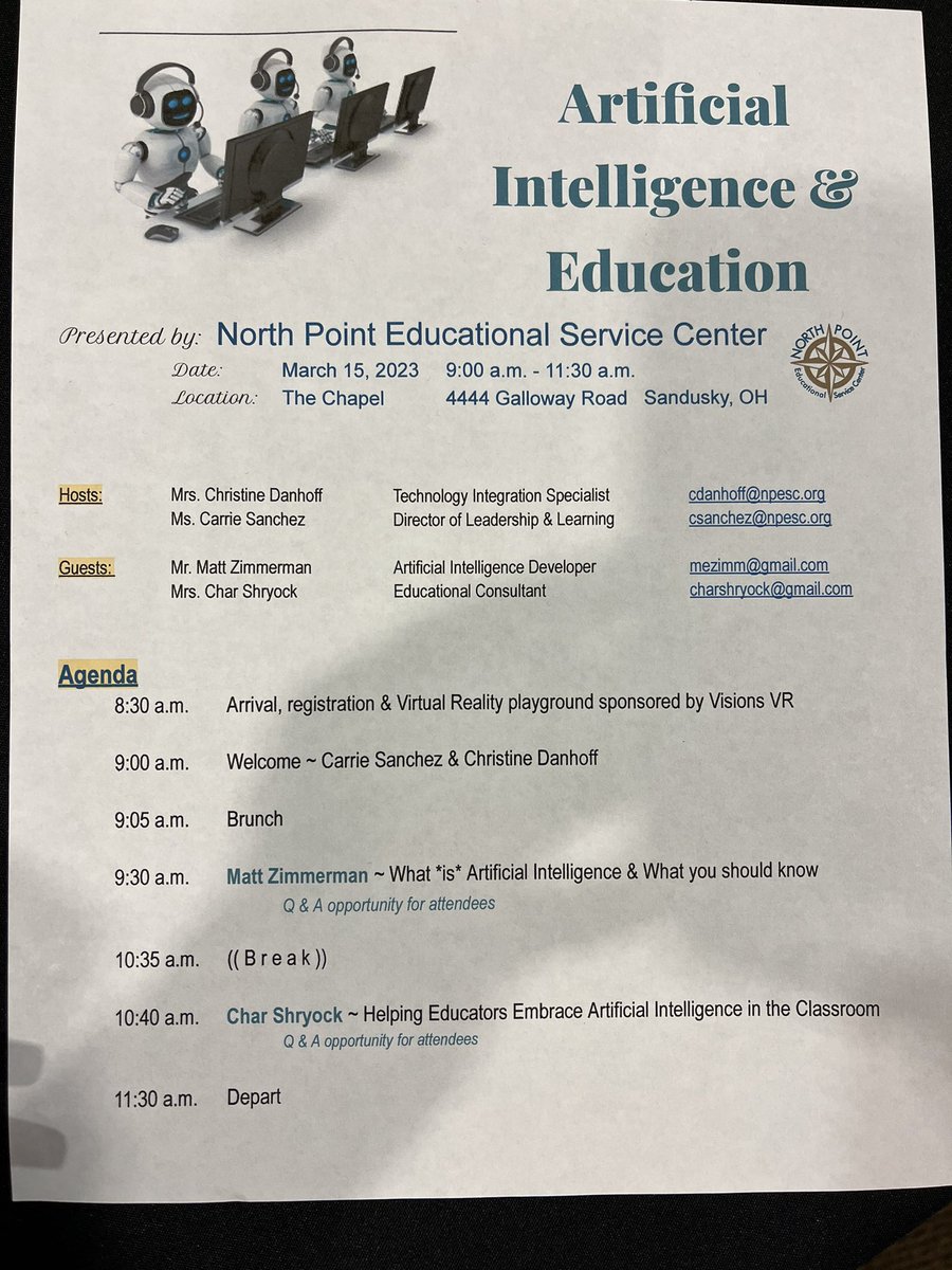 What an amazing response in the region this morning!! So many interested to learn about AI and how educators may embrace it! @NorthPointESC #npwinning2223