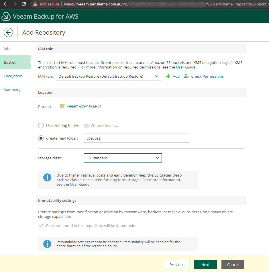 anthonyspiteri's tweet photo. Taking advantage of two new features at the one go!

@Veeam Service Provider Console v7 managing Backup for AWS v6 Appliance while configuring Immutability on the S3 Bucket! https://t.co/7usJ4N3RZy
