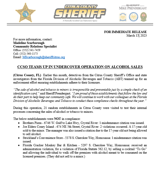 SheriffCitrus's tweet photo. CCSO TEAMS UP IN UNDERCOVER OPERATION ON ALCOHOL SALES
#CCSOAlwaysWatching #CCSOEnforcing
1726 https://t.co/1hY8iKQOGn