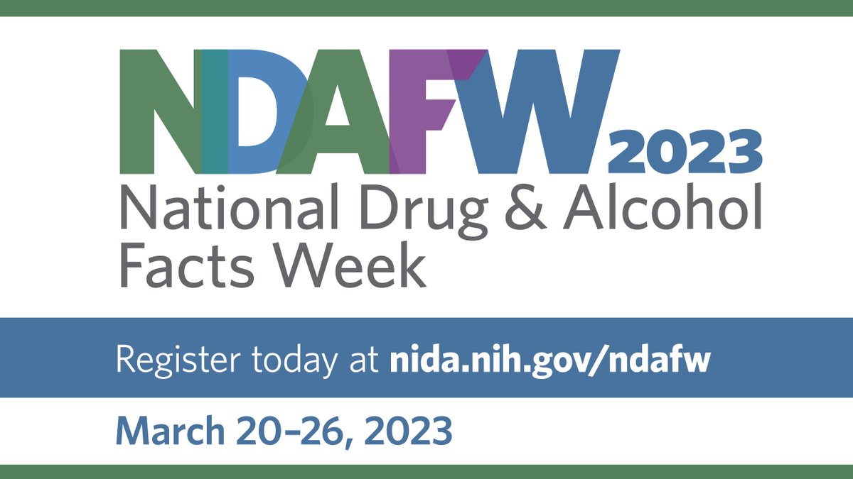 Next week, March 20-26, is National Drug and Alcohol Facts Week (NDAFW) sponsored by <a href="/NIDAnews/">NIDAnews</a>. NDAFW is an annual, week-long health observance that inspires dialogue about the science of drug use and addiction among youth. Learn more: bit.ly/3J6iOt6