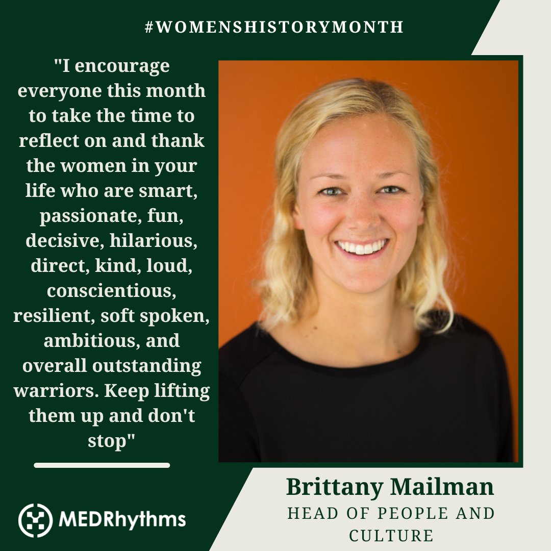 Our next Women’s History Month spotlight features Brittany Mailman, MedRhythms’ Head of People and Culture:

For more information on MedRhythms, visit buff.ly/3xYKsCW

#WomensHistoryMonth #WomensHistoryMonth2023 #womeninhistory #herstory #womeninSTEM