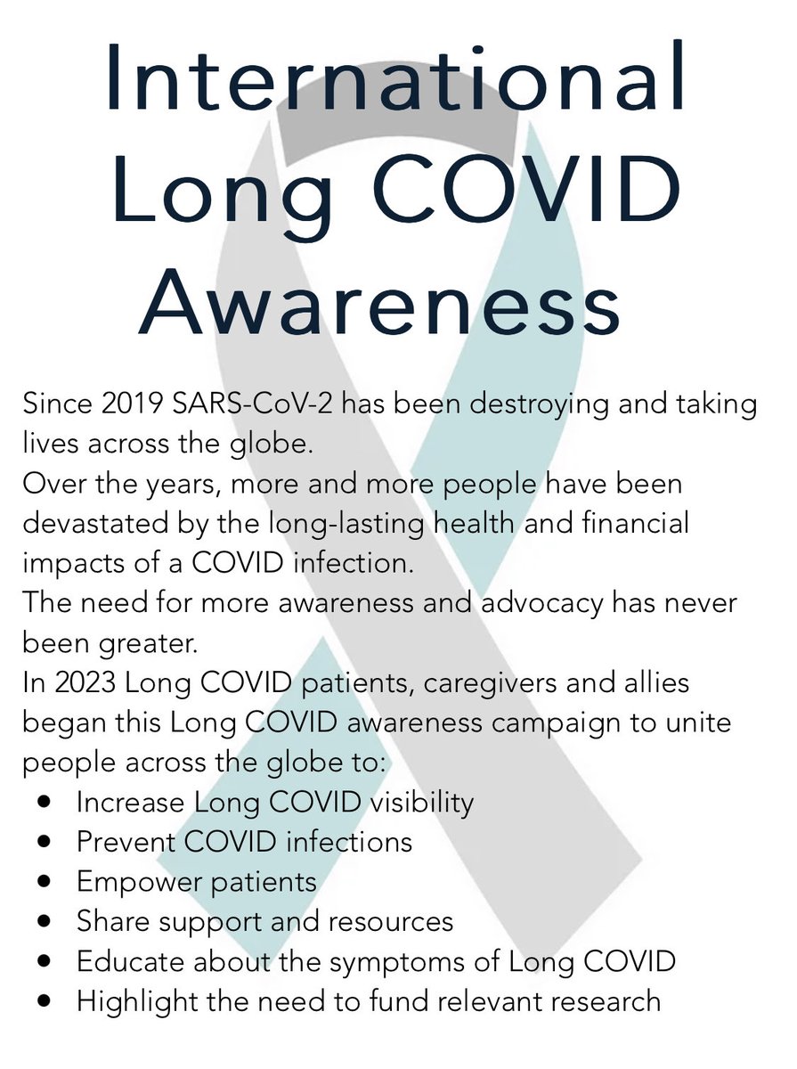 The three colors in the ribbon represent:
Past 
Present and 
Future of Long COVID
Gray: Loss and Grief
Teal: Hope and Support
Black: Loneliness and Isolation #CleanAirNow
#LongCovidAwarenessDay #COVIDisAirborne 😷#N95sSaveLives  
#StopTheSpread #CdnPoli
longcovidawareness.life