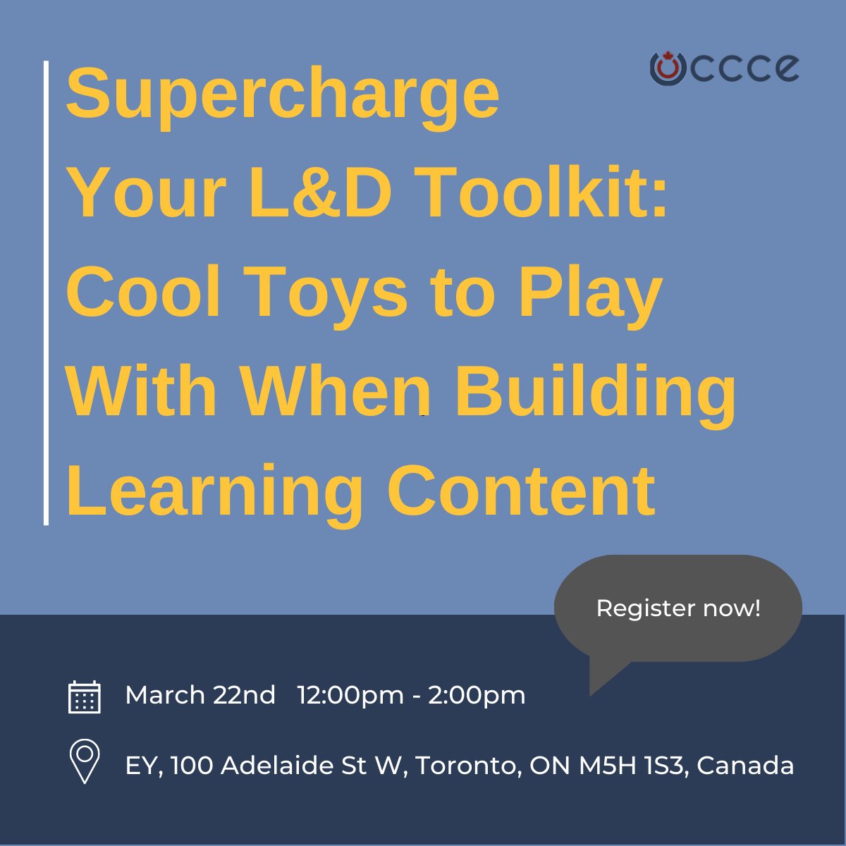 Join me to learn more about technology tools at CCCE’s upcoming in-person event! I will be sharing how you can supercharge your L&amp;D toolkit. Register now through the link provided.

ccce.ca/events/superch…